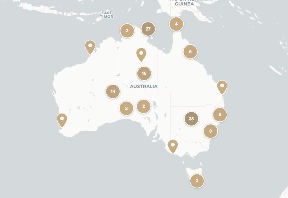 Map of Australia showing Morris Piper projects delivered across every state and territory